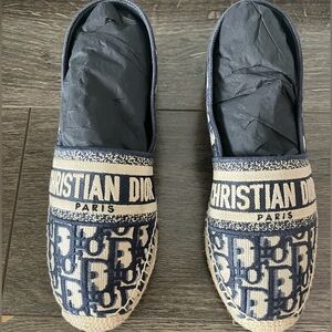 Dior Granville Espadrille Sz 38.5 Deep Blue Oblique Embroidered Cotton